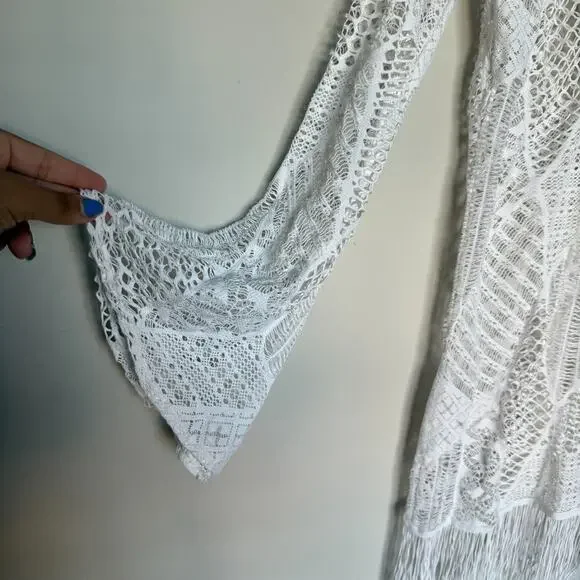 PILYQ PQ Women Swim Coverup Dress M/L Ivory Mini Crochet Whimsical Cottage Fairy - Picture 4 of 10